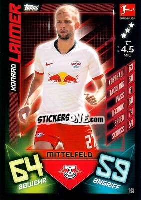 Sticker Konrad Laimer - German Fussball Bundesliga 2019-2020. Match Attax n. 198 - Topps