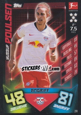 Sticker Yussuf Poulsen - German Fussball Bundesliga 2019-2020. Match Attax n. 204 - Topps