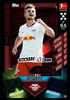 Sticker Timo Werner - German Fussball Bundesliga 2019-2020. Match Attax n. 205 - Topps
