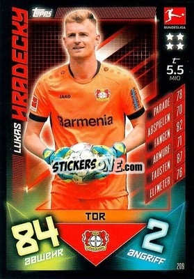 Sticker Lukas Hradecky - German Fussball Bundesliga 2019-2020. Match Attax n. 209 - Topps