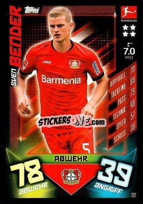 Sticker Sven Bender - German Fussball Bundesliga 2019-2020. Match Attax - Topps