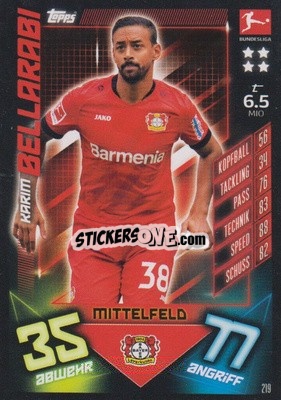 Sticker Karim Bellarabi - German Fussball Bundesliga 2019-2020. Match Attax - Topps