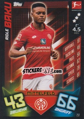 Sticker Ridle Baku - German Fussball Bundesliga 2019-2020. Match Attax n. 237 - Topps
