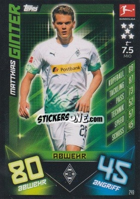 Sticker Matthias Ginter - German Fussball Bundesliga 2019-2020. Match Attax n. 249 - Topps