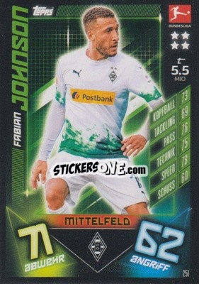 Cromo Fabian Johnson - German Fussball Bundesliga 2019-2020. Match Attax - Topps