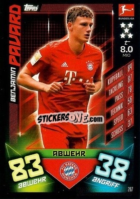 Sticker Benjamin Pavard - German Fussball Bundesliga 2019-2020. Match Attax n. 267 - Topps
