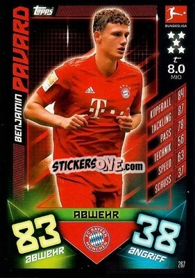 Sticker Benjamin Pavard - German Fussball Bundesliga 2019-2020. Match Attax - Topps