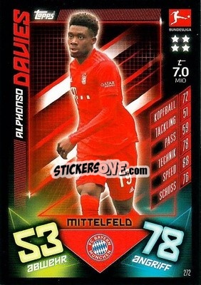Sticker Alphonso Davies - German Fussball Bundesliga 2019-2020. Match Attax n. 272 - Topps
