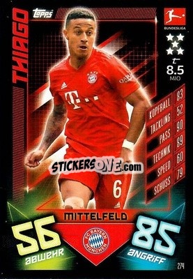 Sticker Thiago Alcántara - German Fussball Bundesliga 2019-2020. Match Attax n. 274 - Topps