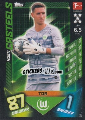 Sticker Koen Casteels - German Fussball Bundesliga 2019-2020. Match Attax n. 317 - Topps
