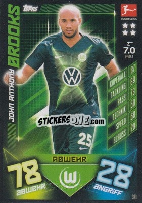 Sticker John Anthony Brooks - German Fussball Bundesliga 2019-2020. Match Attax n. 321 - Topps