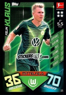 Sticker Felix Klaus - German Fussball Bundesliga 2019-2020. Match Attax n. 325 - Topps