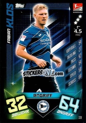 Sticker Fabian Klos - German Fussball Bundesliga 2019-2020. Match Attax n. 339 - Topps