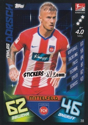 Sticker Niklas Dorsch - German Fussball Bundesliga 2019-2020. Match Attax n. 359 - Topps