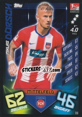 Sticker Niklas Dorsch - German Fussball Bundesliga 2019-2020. Match Attax - Topps