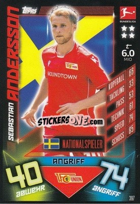 Sticker Sebastian Andersson - German Fussball Bundesliga 2019-2020. Match Attax n. 397 - Topps