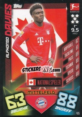 Sticker Alphonso Davies - German Fussball Bundesliga 2019-2020. Match Attax n. 405 - Topps
