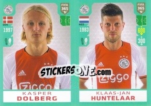 Sticker Kasper Dolberg / Klaas-Jan Huntelaar - FIFA 365 2020. 442 stickers version n. 275 - Panini