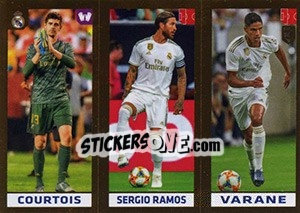Sticker Courtois / Sergio Ramos / Varane - FIFA 365 2020. 448 stickers version n. 116 - Panini