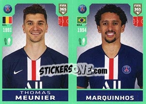 Sticker Thomas Meunier / Marquinhos - FIFA 365 2020. 448 stickers version n. 141 - Panini