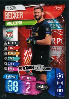 Sticker Alisson Becker - UEFA Champions League 2019-2020. Match Attax. Germany n. LIV2 - Topps