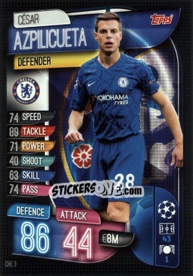 Sticker César Azpilicueta - UEFA Champions League 2019-2020. Match Attax. Germany n. CHE3 - Topps