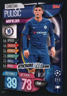 Sticker Christian Pulisic - UEFA Champions League 2019-2020. Match Attax. Germany n. CHE9 - Topps