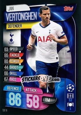 Sticker Jan Vertonghen - UEFA Champions League 2019-2020. Match Attax. Germany n. TOT6 - Topps