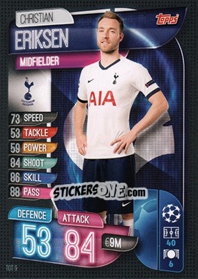 Sticker Christian Eriksen - UEFA Champions League 2019-2020. Match Attax. Germany n. TOT9 - Topps