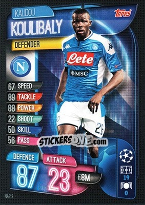 Sticker Kalidou Koulibaly - UEFA Champions League 2019-2020. Match Attax. Germany n. NAP3 - Topps