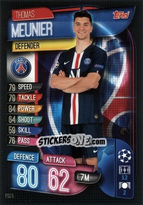 Sticker Thomas Meunier - UEFA Champions League 2019-2020. Match Attax. Germany n. PSG5 - Topps