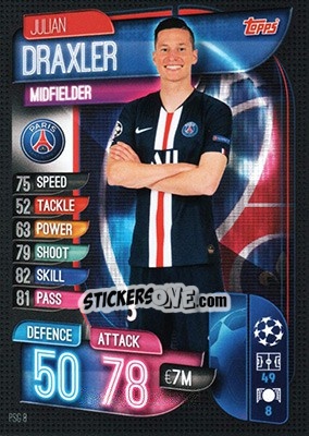 Sticker Julian Draxler - UEFA Champions League 2019-2020. Match Attax. Germany n. PSG8 - Topps