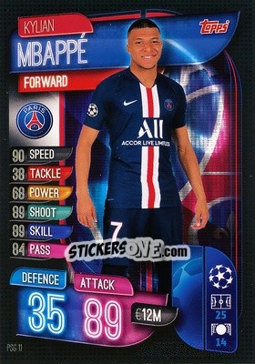 Sticker Kylian Mbappé - UEFA Champions League 2019-2020. Match Attax. Germany n. PSG11 - Topps