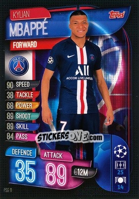 Sticker Kylian Mbappé - UEFA Champions League 2019-2020. Match Attax. Germany - Topps