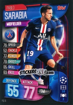 Sticker Pablo Sarabia - UEFA Champions League 2019-2020. Match Attax. Germany n. PSG15 - Topps