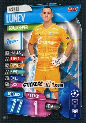 Sticker Andrei Lunev - UEFA Champions League 2019-2020. Match Attax. Germany - Topps
