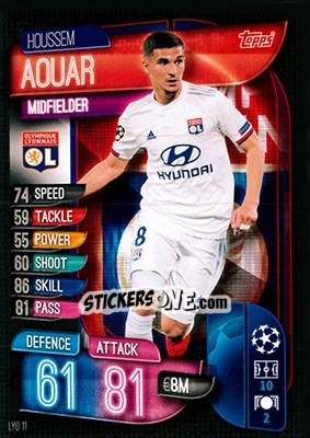 Sticker Houssem Aouar - UEFA Champions League 2019-2020. Match Attax. Germany n. LYO11 - Topps