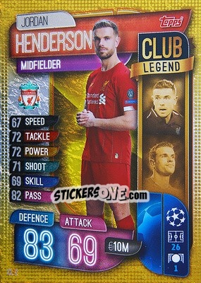 Sticker Jordan Henderson - UEFA Champions League 2019-2020. Match Attax. Germany n. CL2 - Topps