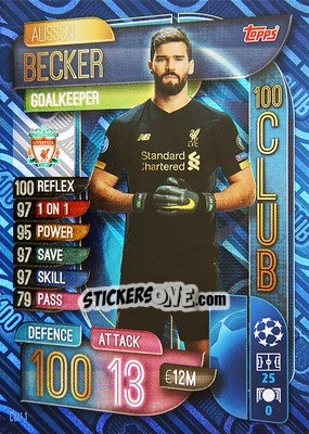 Sticker Alisson Becker - UEFA Champions League 2019-2020. Match Attax. Germany n. CLU1 - Topps