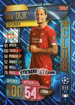 Sticker Virgil van Dijk - UEFA Champions League 2019-2020. Match Attax. Germany n. CLU3 - Topps