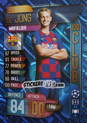 Sticker Frenkie de Jong - UEFA Champions League 2019-2020. Match Attax. Germany n. CLU6 - Topps