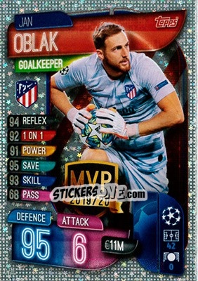 Sticker Jan Oblak - UEFA Champions League 2019-2020. Match Attax. Germany n. C-ATL - Topps