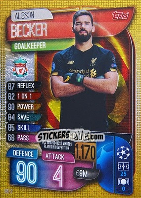 Figurina Alisson Becker - UEFA Champions League 2019-2020. Match Attax. Germany - Topps