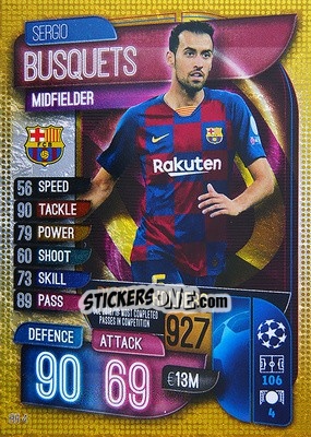 Sticker Sergio Busquets - UEFA Champions League 2019-2020. Match Attax. Germany n. RH4 - Topps
