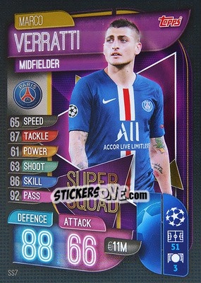 Sticker Marco Verratti - UEFA Champions League 2019-2020. Match Attax. Germany n. SS7 - Topps