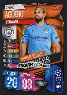 Sticker Sergio Agüero - UEFA Champions League 2019-2020. Match Attax. Germany - Topps