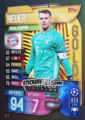 Sticker Manuel Neuer - UEFA Champions League 2019-2020. Match Attax. Germany n. LE1 - Topps