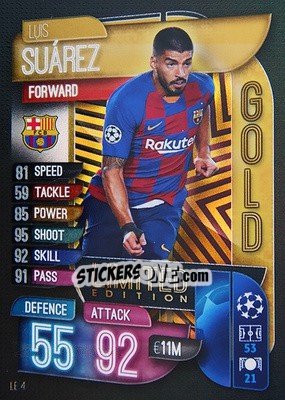 Sticker Luis Suárez - UEFA Champions League 2019-2020. Match Attax. Germany n. LE4 - Topps