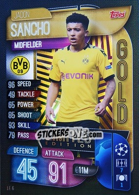 Sticker Jadon Sancho - UEFA Champions League 2019-2020. Match Attax. Germany n. LE6 - Topps