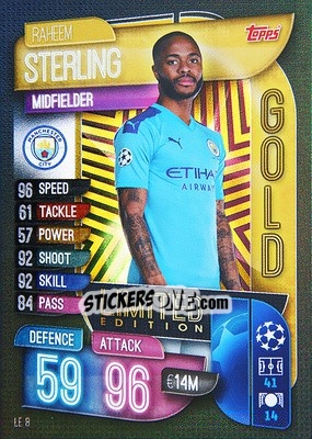 Sticker Raheem Sterling - UEFA Champions League 2019-2020. Match Attax. Germany n. LE8 - Topps